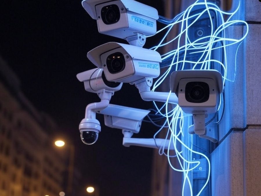 Cámaras de seguridad conectadas por cables luminosos